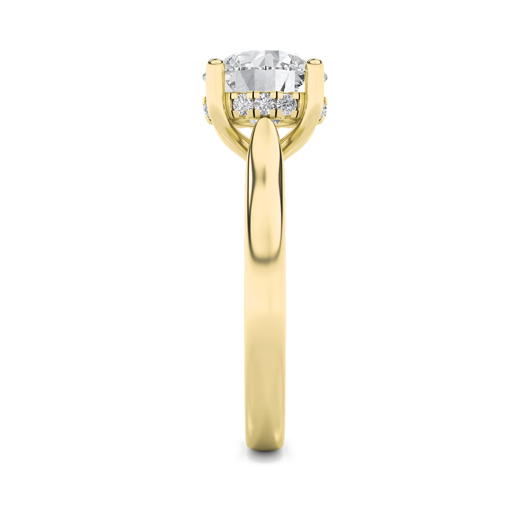 2Cttw Round Shaped Lab Grown Diamond (F/VS) Hidden Halo Cathedral Shank Engagement Ring in 14K Gold