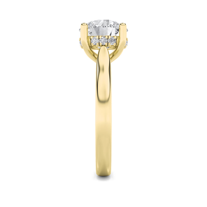 2Cttw Round Shaped Lab Grown Diamond (F/VS) Hidden Halo Cathedral Shank Engagement Ring in 14K Gold