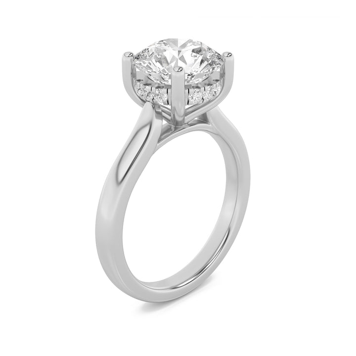 3Cttw Round Shaped Lab Grown Diamond (F/VS) Hidden Halo Cathedral Shank Engagement Ring in 14K Gold