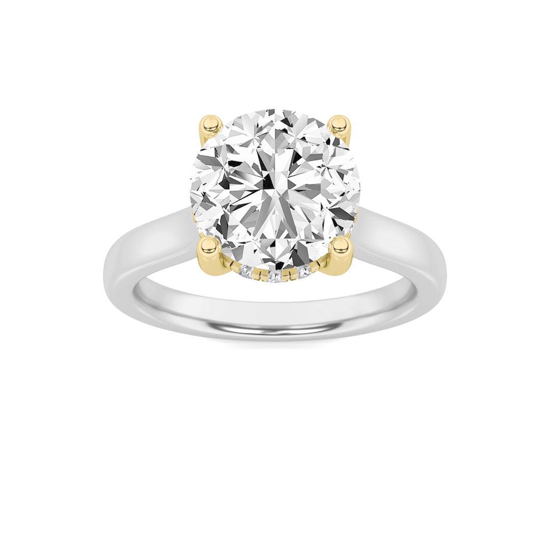 3Cttw Round Shaped Lab Grown Diamond (F/VS) Hidden Halo Cathedral Shank Engagement Ring in 14K Gold