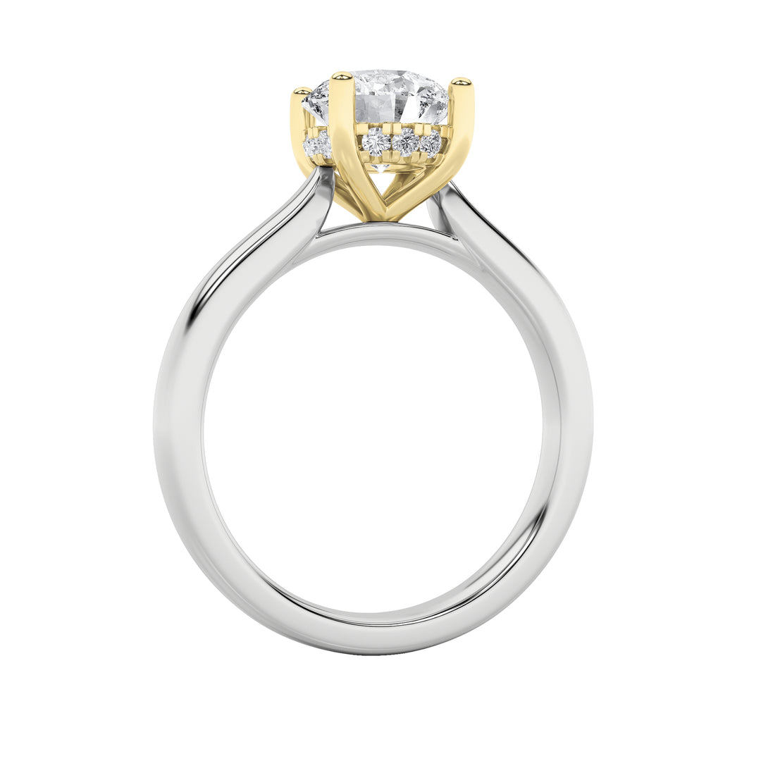 3Cttw Round Shaped Lab Grown Diamond (F/VS) Hidden Halo Cathedral Shank Engagement Ring in 14K Gold