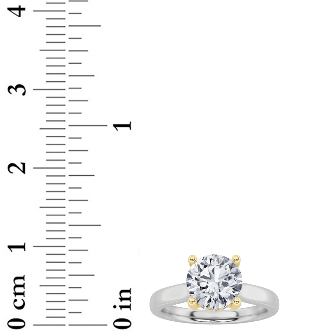 3Cttw Round Shaped Lab Grown Diamond (F/VS) Hidden Halo Cathedral Shank Engagement Ring in 14K Gold