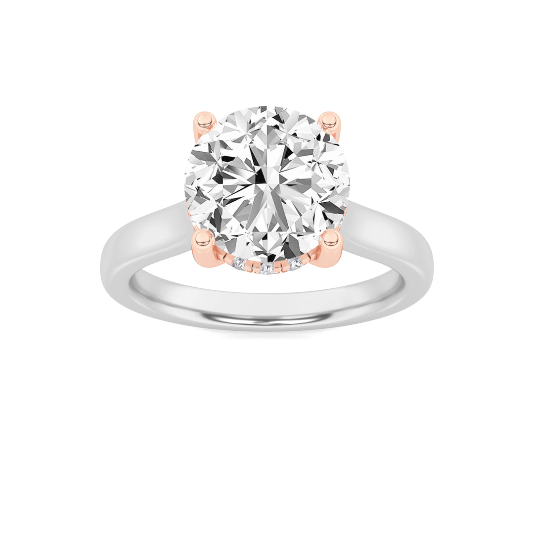 3Cttw Round Shaped Lab Grown Diamond (F/VVS) Hidden Halo Cathedral Shank Engagement Ring in 14K Gold