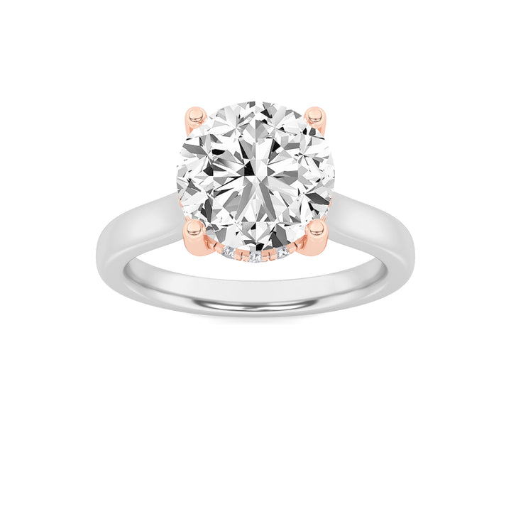 3Cttw Round Shaped Lab Grown Diamond (F/VVS) Hidden Halo Cathedral Shank Engagement Ring in 14K Gold
