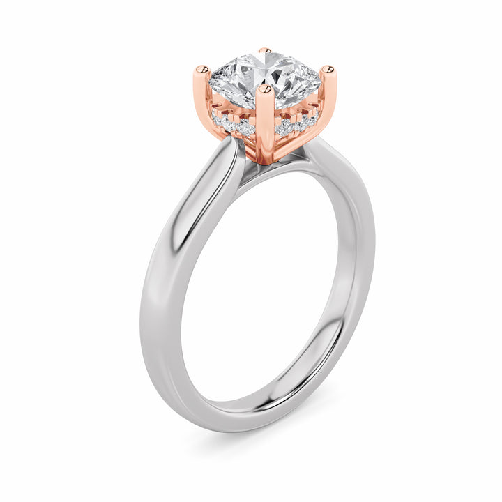 3Cttw Round Shaped Lab Grown Diamond (F/VVS) Hidden Halo Cathedral Shank Engagement Ring in 14K Gold