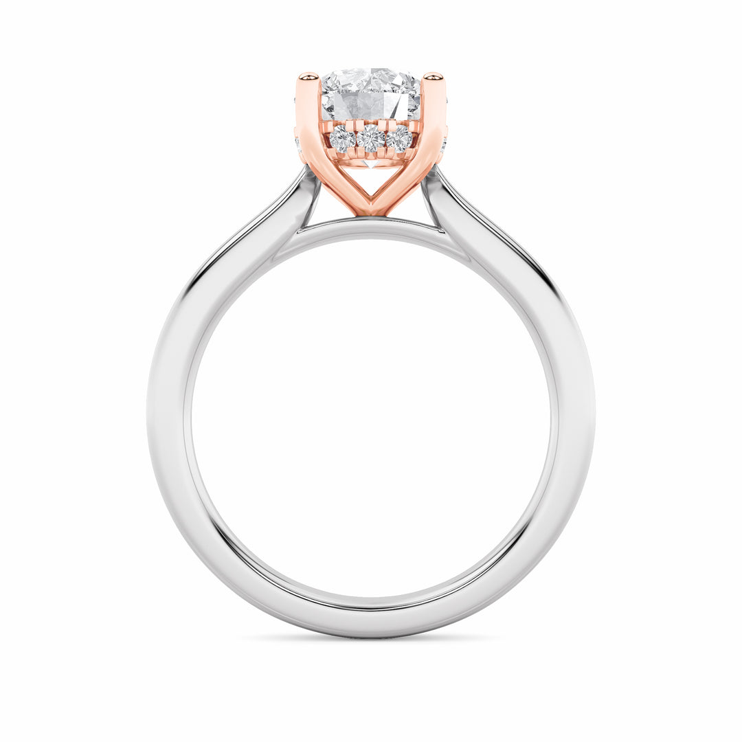3Cttw Round Shaped Lab Grown Diamond (F/VVS) Hidden Halo Cathedral Shank Engagement Ring in 14K Gold