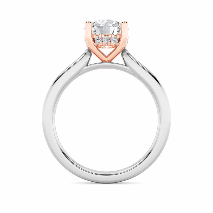 3Cttw Round Shaped Lab Grown Diamond (F/VVS) Hidden Halo Cathedral Shank Engagement Ring in 14K Gold