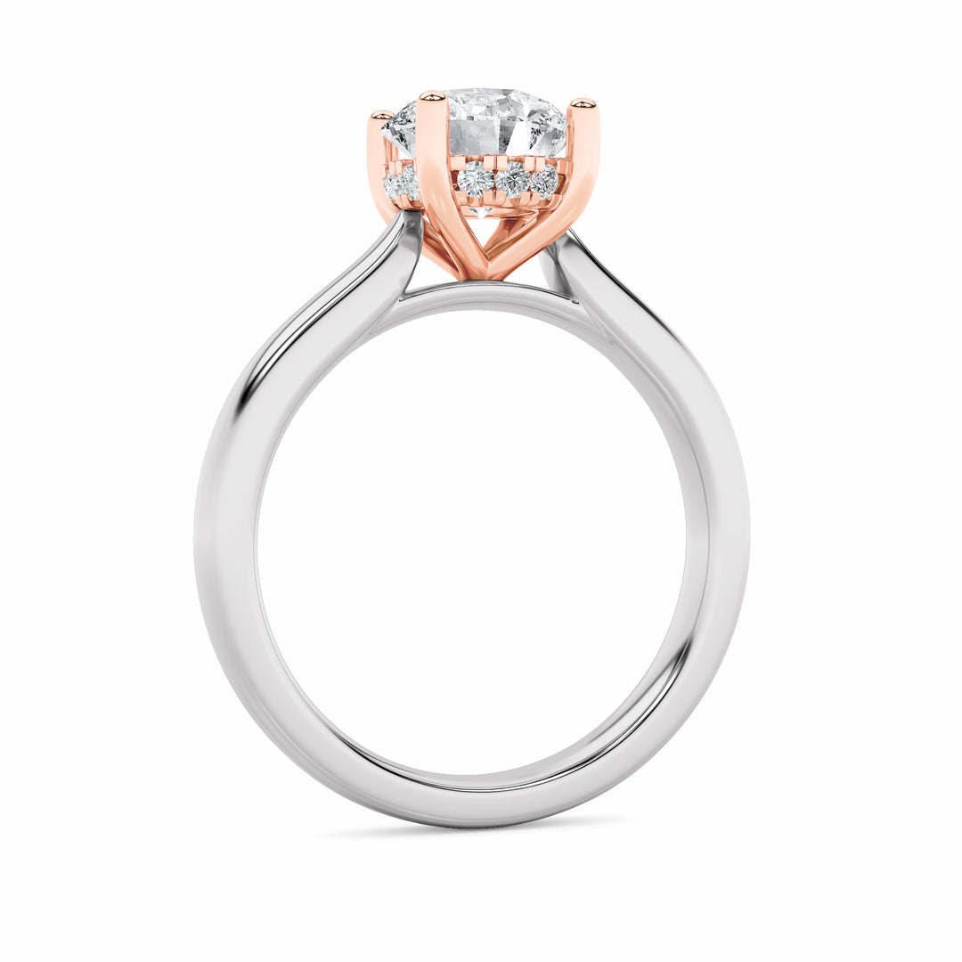 3Cttw Round Shaped Lab Grown Diamond (F/VVS) Hidden Halo Cathedral Shank Engagement Ring in 14K Gold
