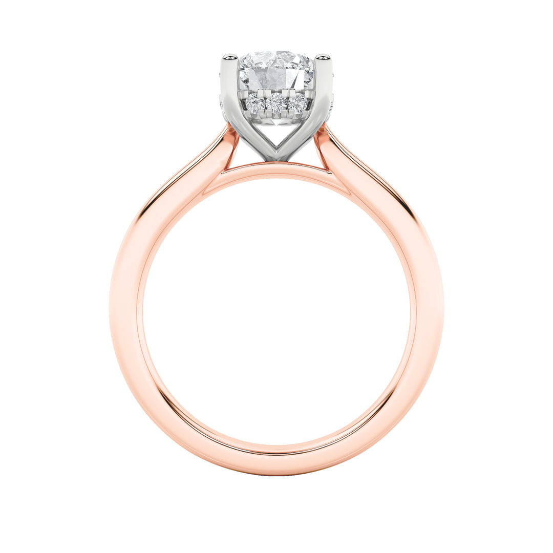 3Cttw Round Shaped Lab Grown Diamond (F/VS) Hidden Halo Cathedral Shank Engagement Ring in 14K Gold