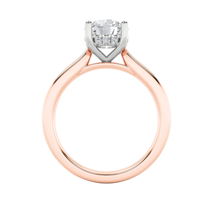 3Cttw Round Shaped Lab Grown Diamond (F/VS) Hidden Halo Cathedral Shank Engagement Ring in 14K Gold