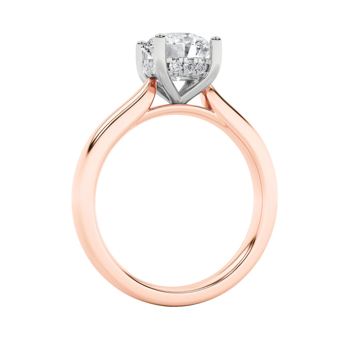 3Cttw Round Shaped Lab Grown Diamond (F/VS) Hidden Halo Cathedral Shank Engagement Ring in 14K Gold