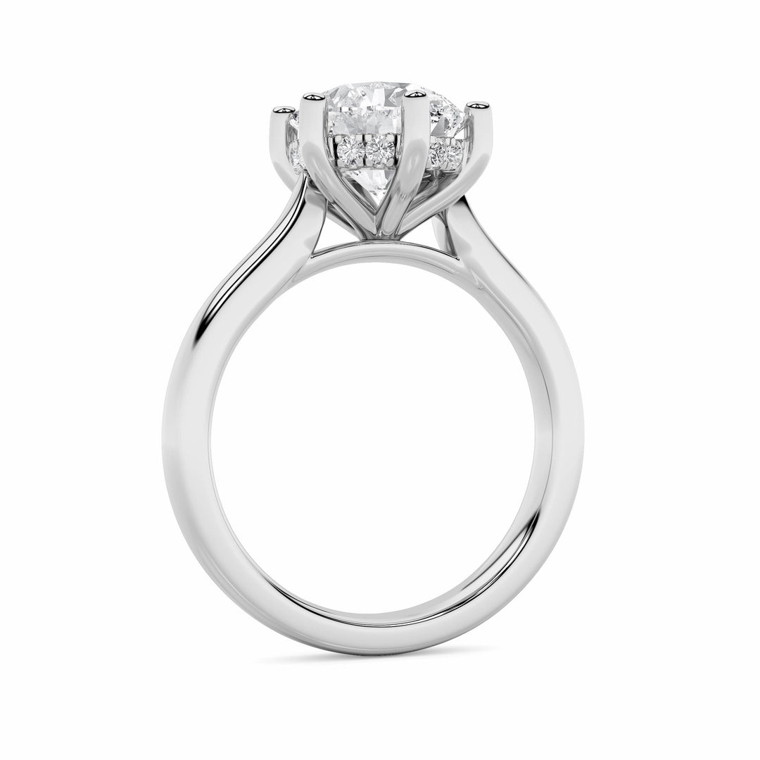 1CTW Round Shaped Lab Grown Diamond (F/VS) Hidden Halo Cathedral Shank Engagement Ring in 14K Gold