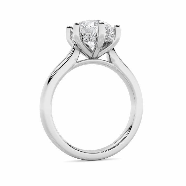 1CTW Round Shaped Lab Grown Diamond (F/VS) Hidden Halo Cathedral Shank Engagement Ring in 14K Gold