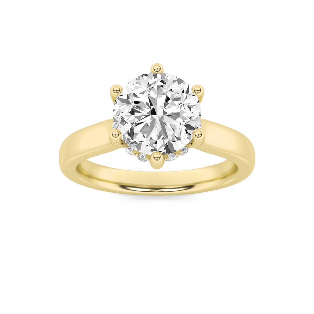 1CTW Round Shaped Lab Grown Diamond (F/VVS) Hidden Halo Cathedral Shank Engagement Ring in 14K Gold