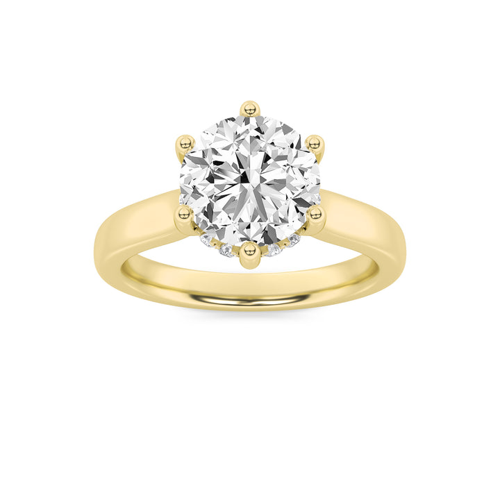 1CTW Round Shaped Lab Grown Diamond (F/VVS) Hidden Halo Cathedral Shank Engagement Ring in 14K Gold