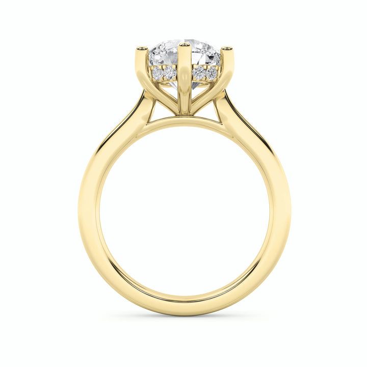 1CTW Round Shaped Lab Grown Diamond (F/VVS) Hidden Halo Cathedral Shank Engagement Ring in 14K Gold