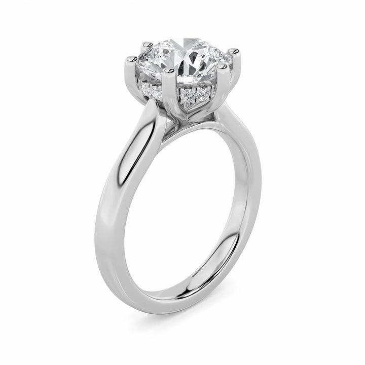 2Cttw Round Shaped Lab Grown Diamond (F/VS) Hidden Halo Cathedral Shank Engagement Ring in 14K Gold