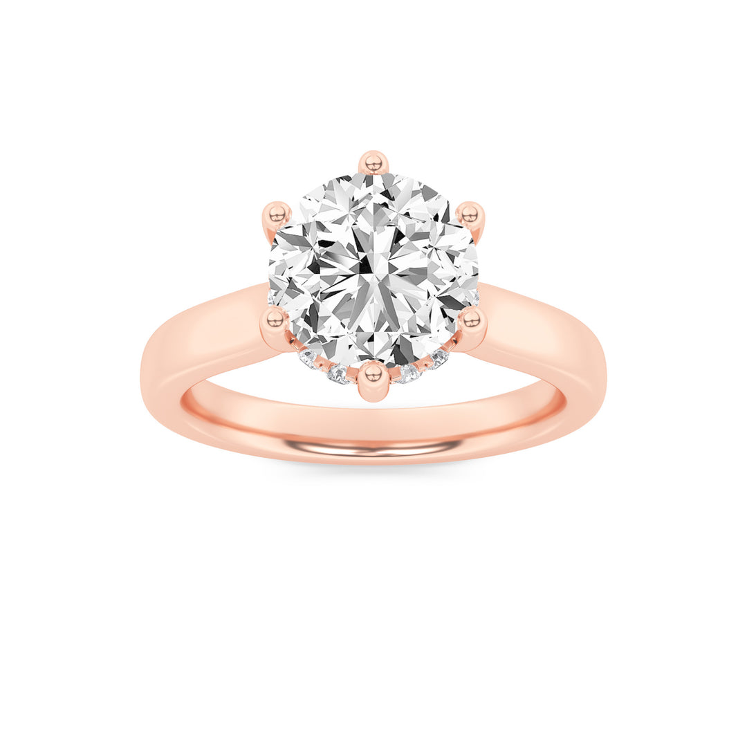 2Cttw Round Shaped Lab Grown Diamond (F/VS) Hidden Halo Cathedral Shank Engagement Ring in 14K Gold