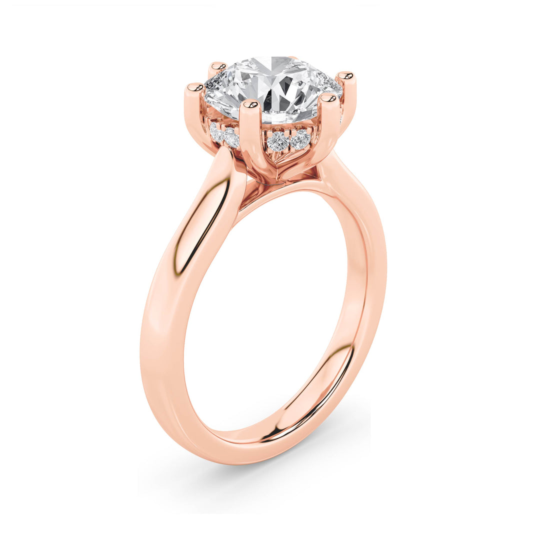 2Cttw Round Shaped Lab Grown Diamond (F/VS) Hidden Halo Cathedral Shank Engagement Ring in 14K Gold