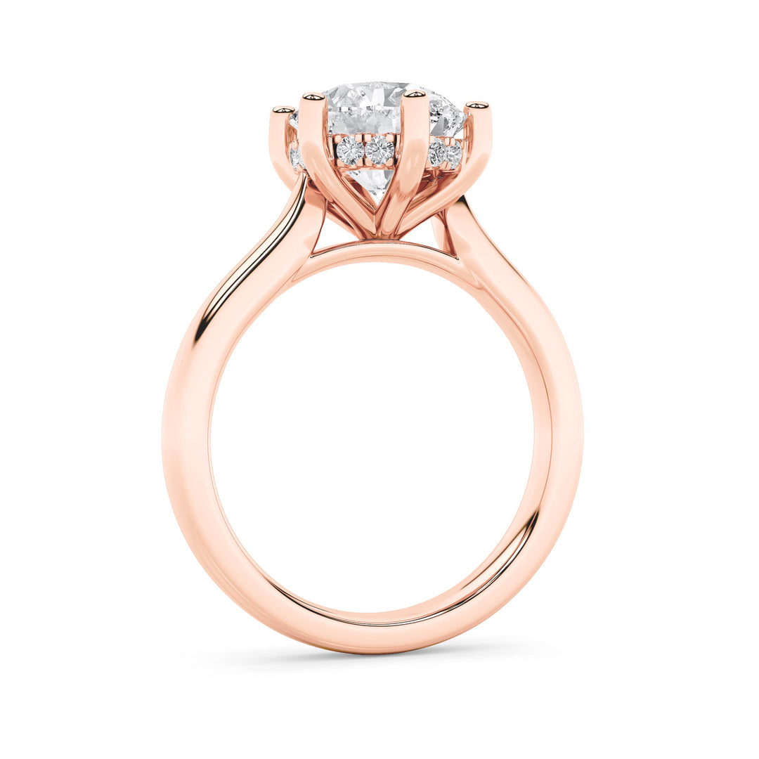 2Cttw Round Shaped Lab Grown Diamond (F/VS) Hidden Halo Cathedral Shank Engagement Ring in 14K Gold