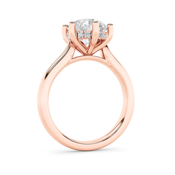 2Cttw Round Shaped Lab Grown Diamond (F/VS) Hidden Halo Cathedral Shank Engagement Ring in 14K Gold