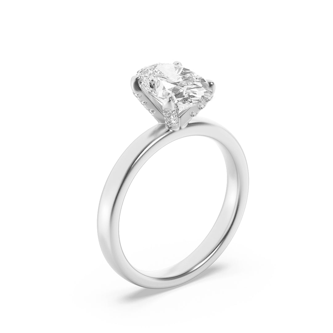 2Cttw Oval Shaped Lab Grown Diamond (F/VS) HiddenHalo Petite Shank Ring in 14K Gold