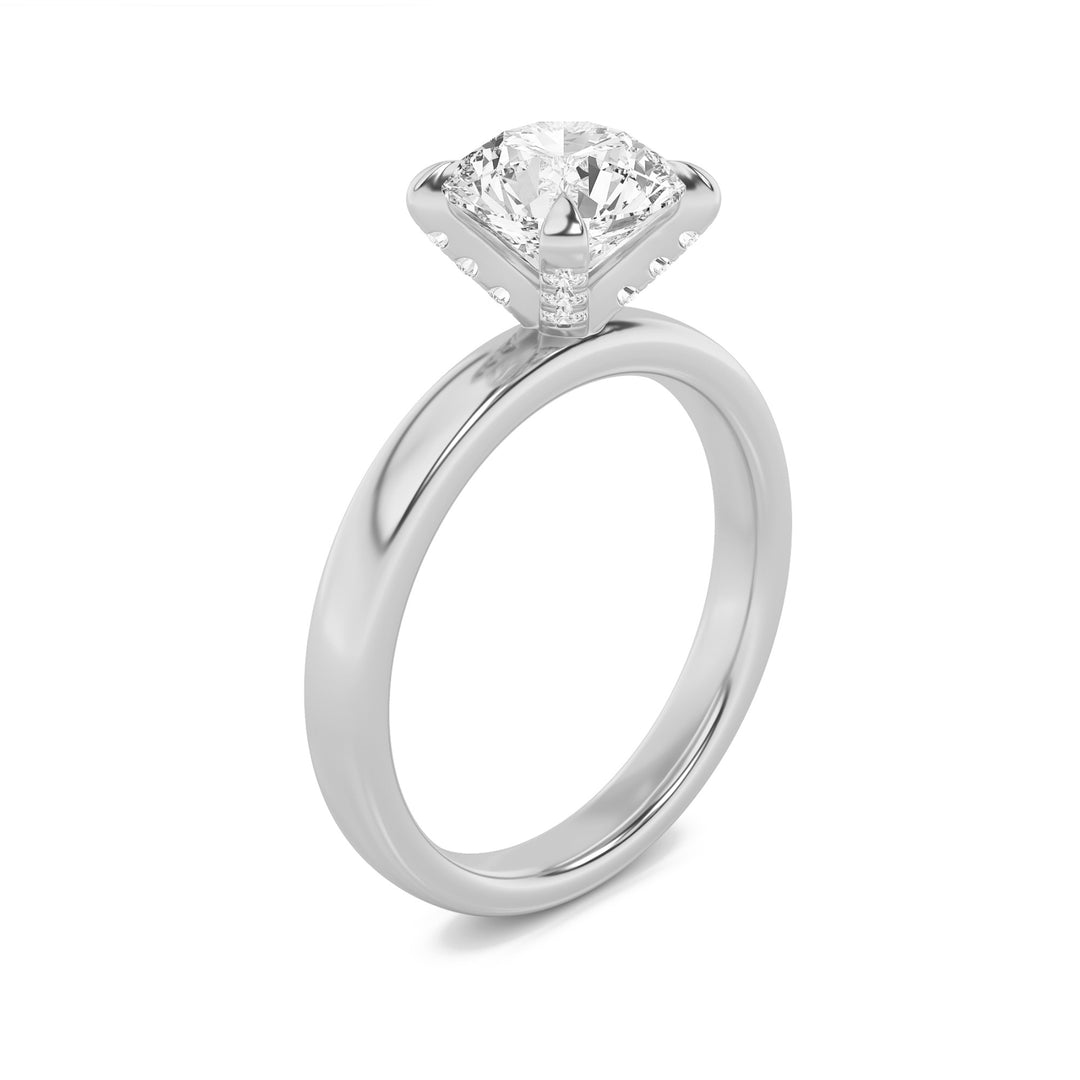 2Cttw Round Shaped Lab Grown Diamond (F/VS) Hidden Halo Petite Shank Ring in 14K Gold
