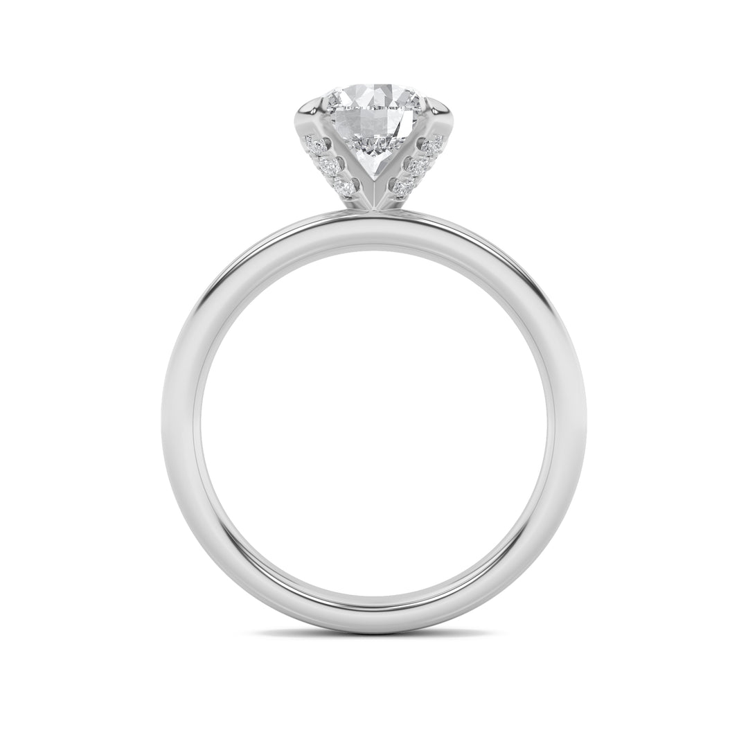 2Cttw Round Shaped Lab Grown Diamond (F/VS) Hidden Halo Petite Shank Ring in 14K Gold