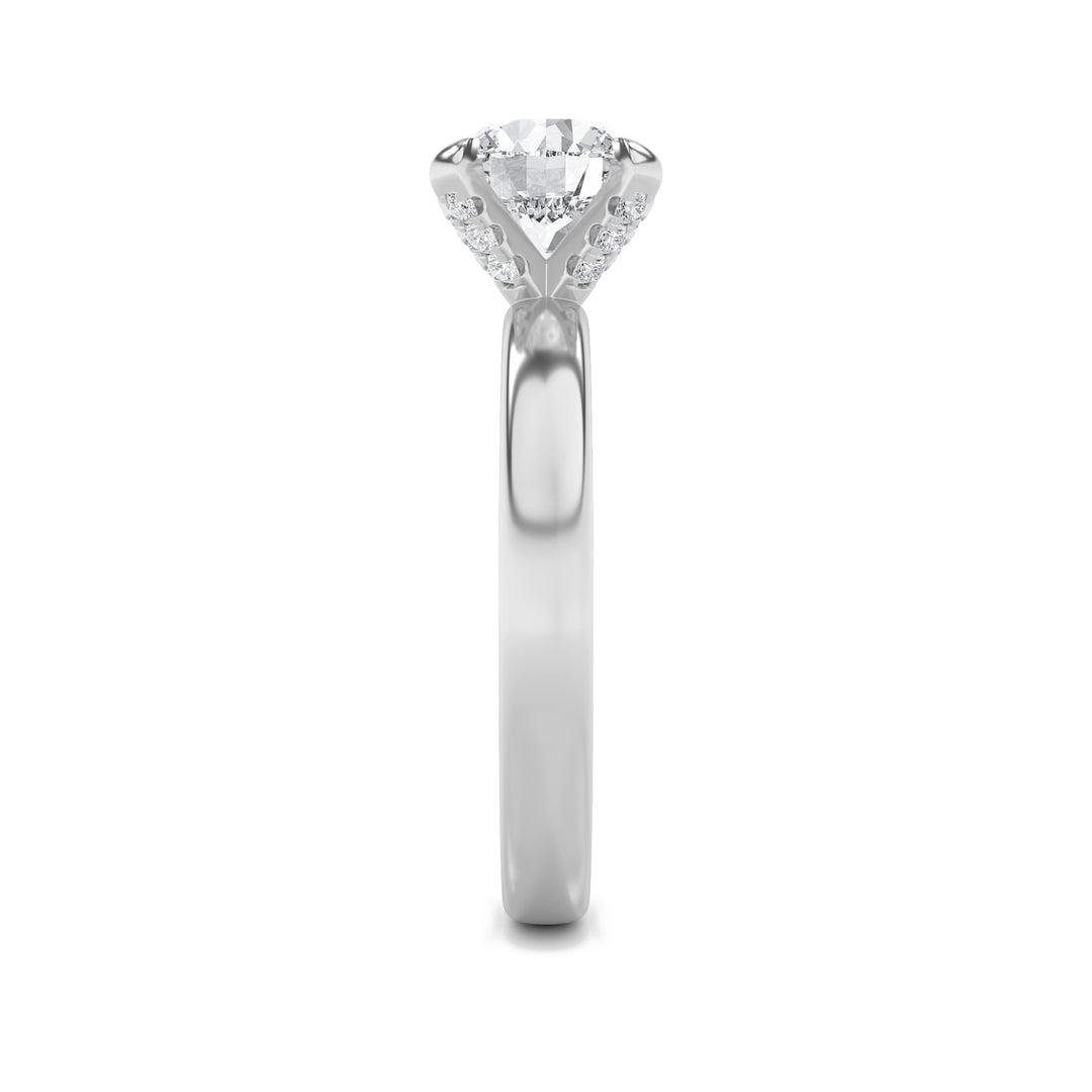 2Cttw Round Shaped Lab Grown Diamond (F/VS) Hidden Halo Petite Shank Ring in 14K Gold