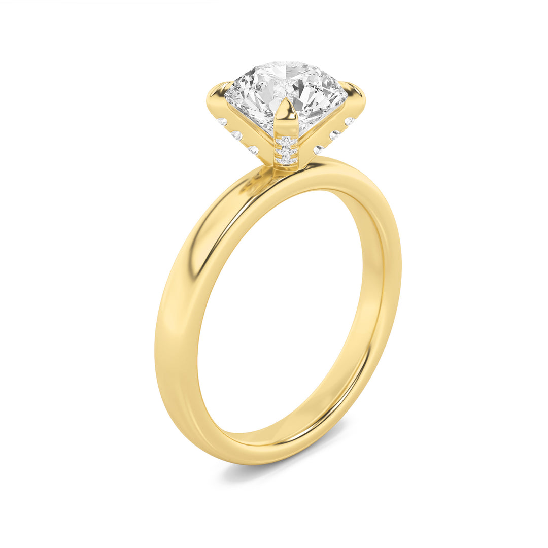 2Cttw Round Shaped Lab Grown Diamond (F/VS) Hidden Halo Petite Shank Ring in 14K Gold