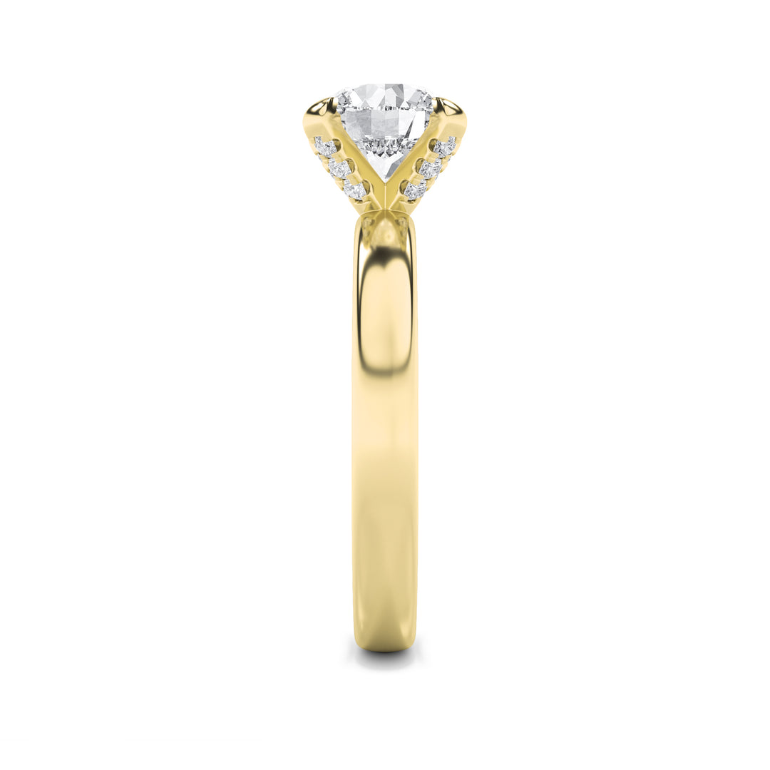 2Cttw Round Shaped Lab Grown Diamond (F/VS) Hidden Halo Petite Shank Ring in 14K Gold