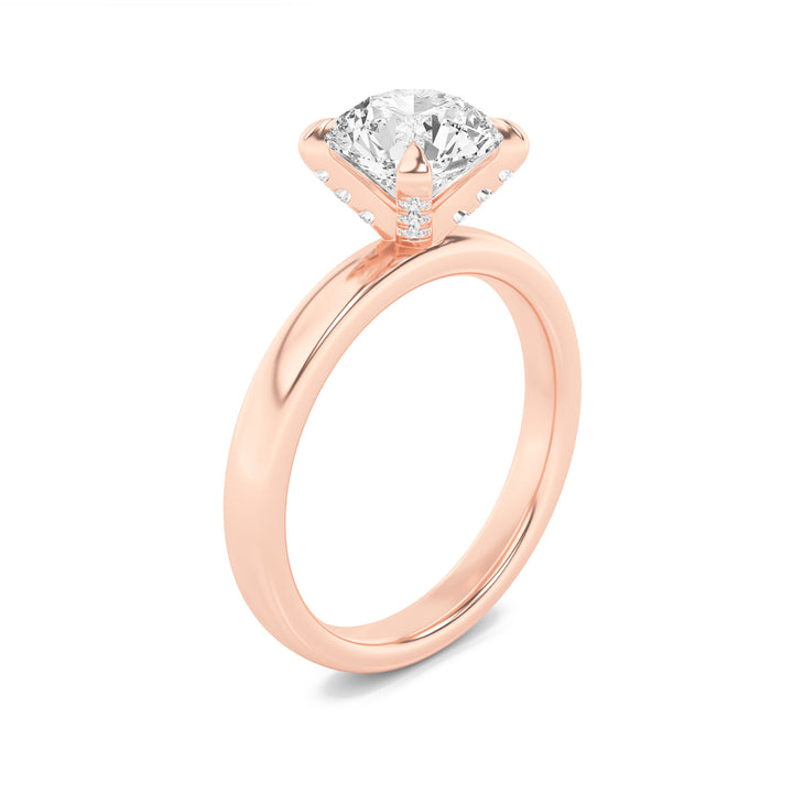 2Cttw Round Shaped Lab Grown Diamond (F/VS) Hidden Halo Petite Shank Ring in 14K Gold