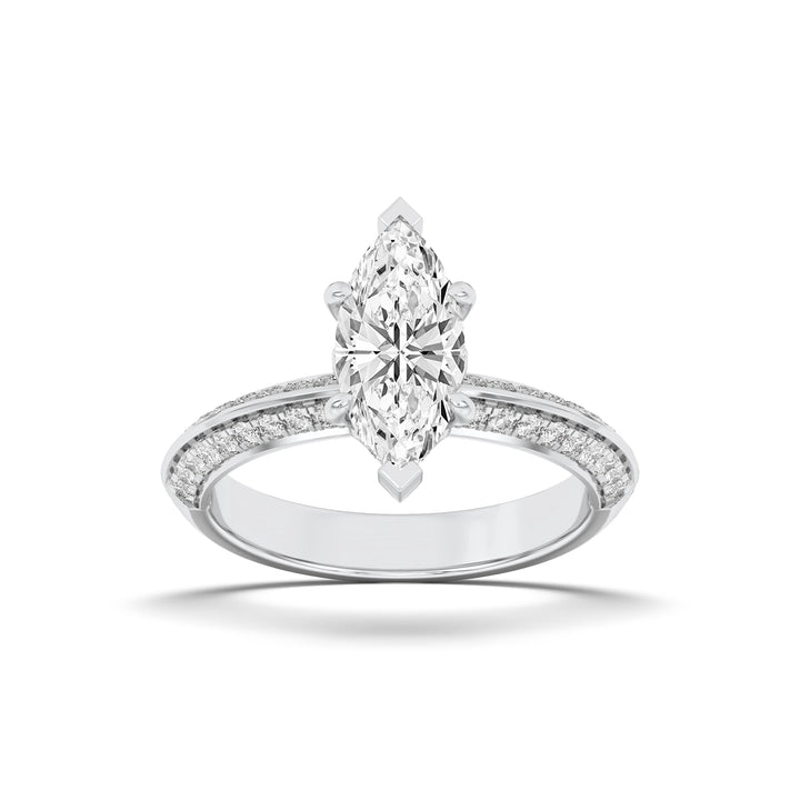2CTW Marquise Shaped Lab Grown Diamond (F/VS) Micro Pave Knife Edge Accent Ring in 14K Gold