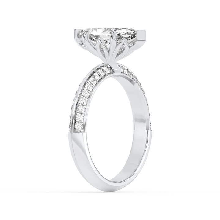 2CTW Marquise Shaped Lab Grown Diamond (F/VS) Micro Pave Knife Edge Accent Ring in 14K Gold