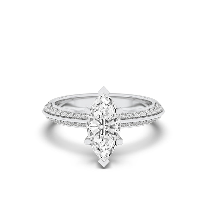 2CTW Marquise Shaped Lab Grown Diamond (F/VS) Micro Pave Knife Edge Accent Ring in 14K Gold