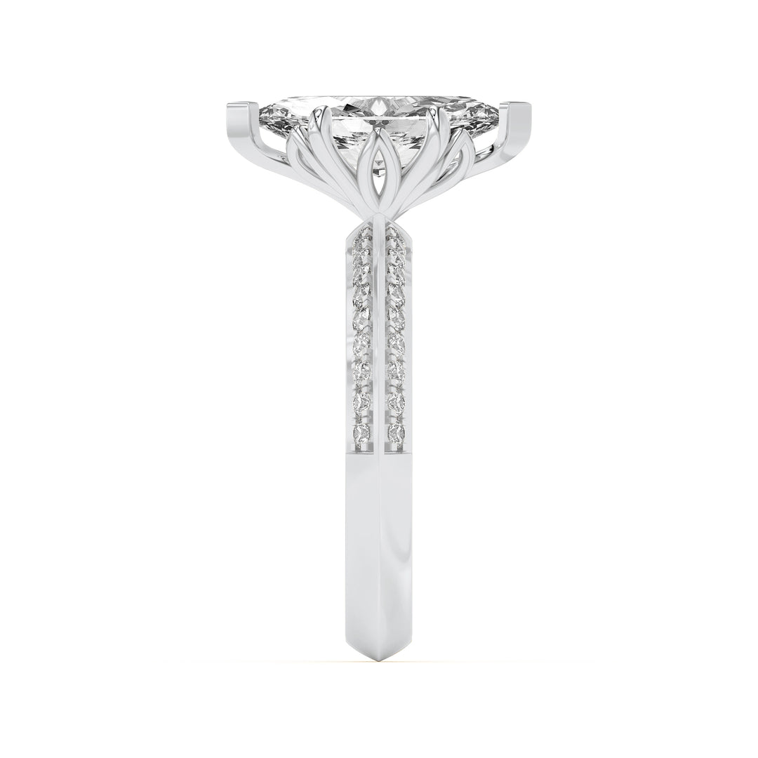 2CTW Marquise Shaped Lab Grown Diamond (F/VS) Micro Pave Knife Edge Accent Ring in 14K Gold