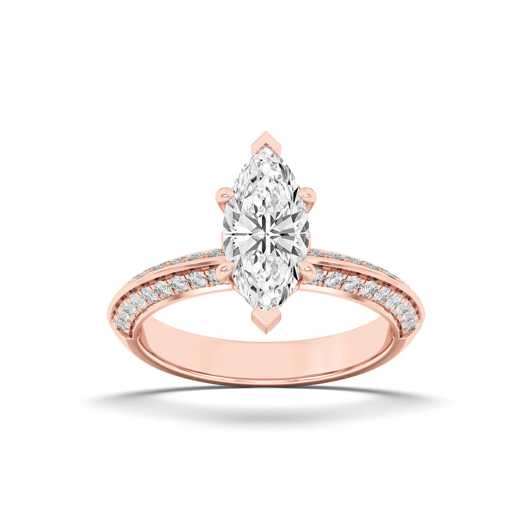 2CTW Marquise Shaped Lab Grown Diamond (F/VS) Micro Pave Knife Edge Accent Ring in 14K Gold