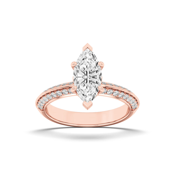 2CTW Marquise Shaped Lab Grown Diamond (F/VS) Micro Pave Knife Edge Accent Ring in 14K Gold