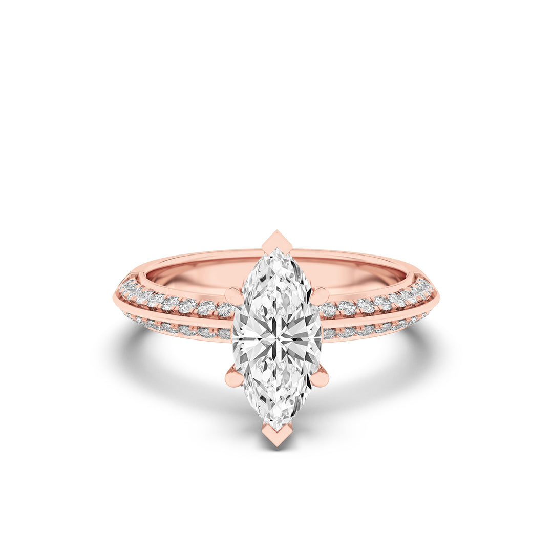 2CTW Marquise Shaped Lab Grown Diamond (F/VS) Micro Pave Knife Edge Accent Ring in 14K Gold