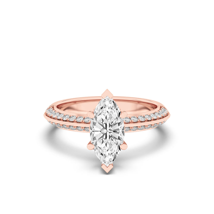 2CTW Marquise Shaped Lab Grown Diamond (F/VS) Micro Pave Knife Edge Accent Ring in 14K Gold