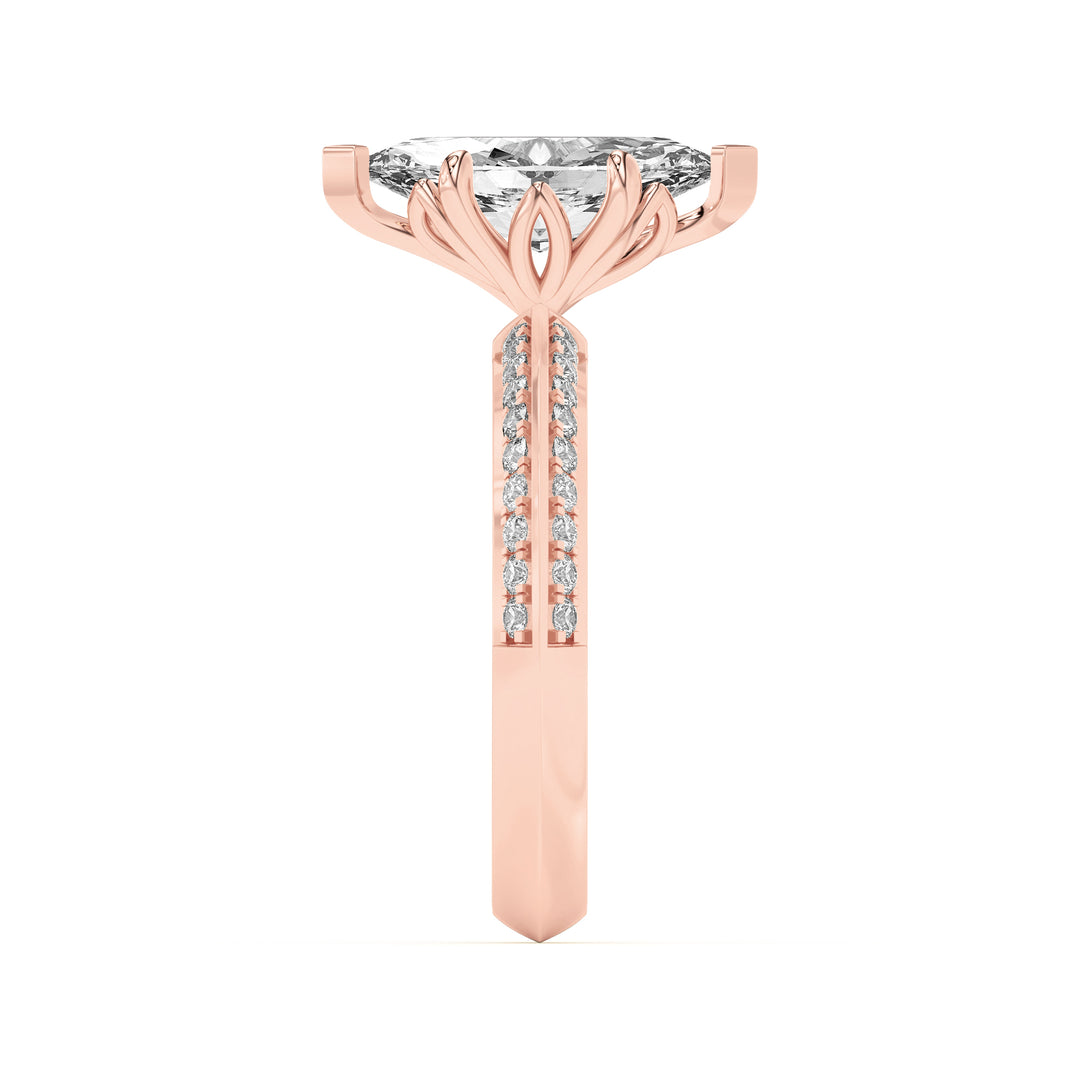 2CTW Marquise Shaped Lab Grown Diamond (F/VS) Micro Pave Knife Edge Accent Ring in 14K Gold