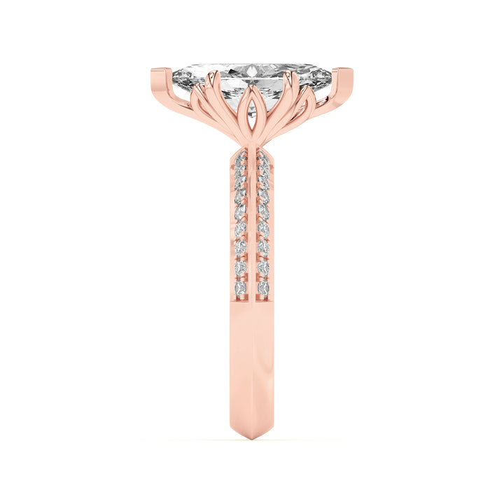 2CTW Marquise Shaped Lab Grown Diamond (F/VS) Micro Pave Knife Edge Accent Ring in 14K Gold