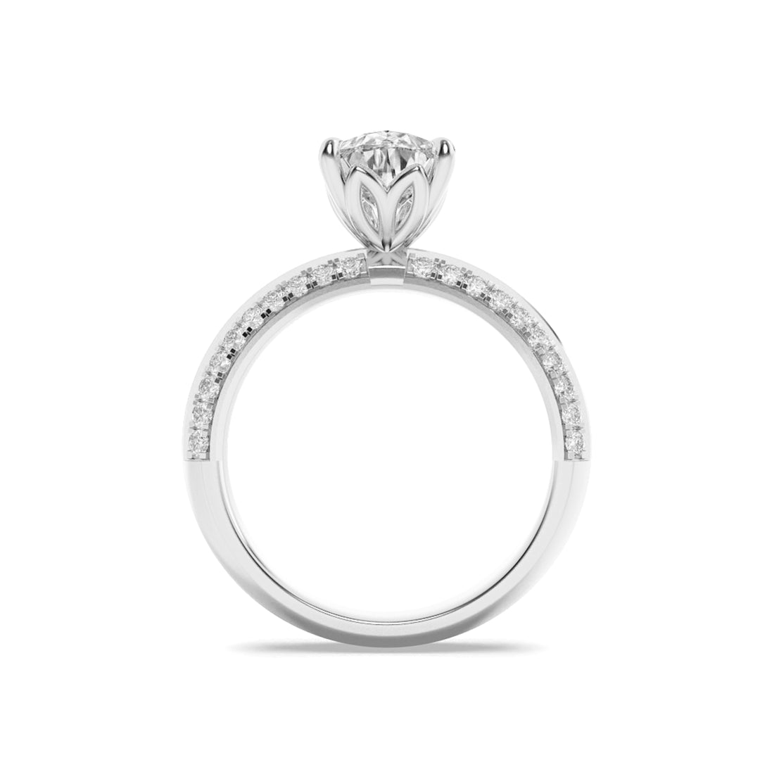 2CTW Pear Shaped Lab Grown Diamond (G/VS) Micro Pave Knife Edge Accent Ring in 14K Gold