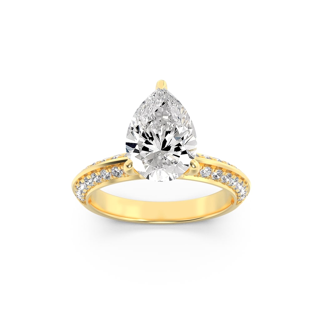 2CTW Pear Shaped Lab Grown Diamond (F/VS) Micro Pave Knife Edge Accent Ring in 14K Gold