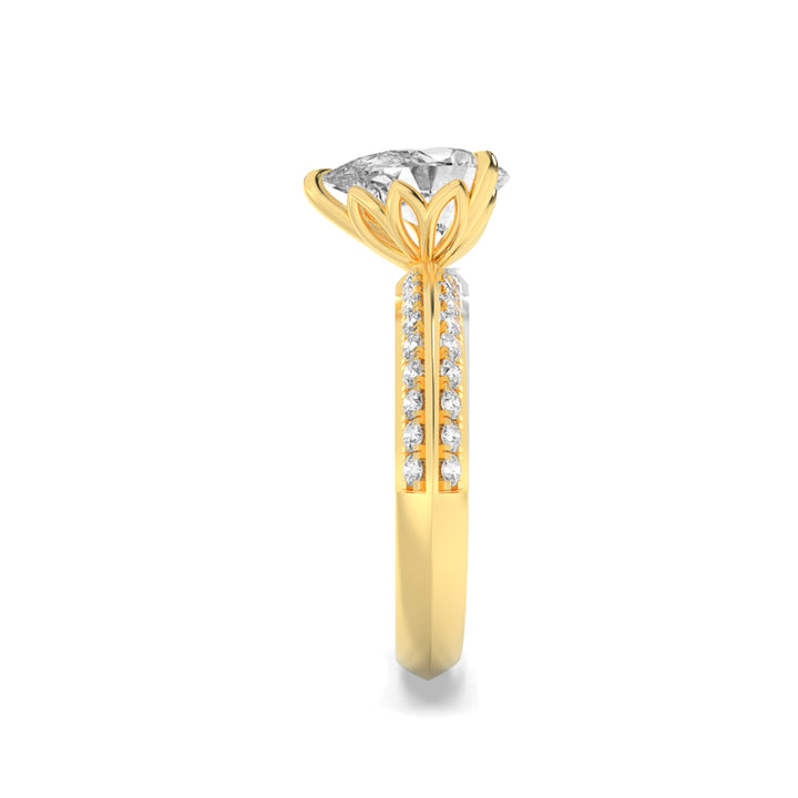 2CTW Pear Shaped Lab Grown Diamond (F/VS) Micro Pave Knife Edge Accent Ring in 14K Gold
