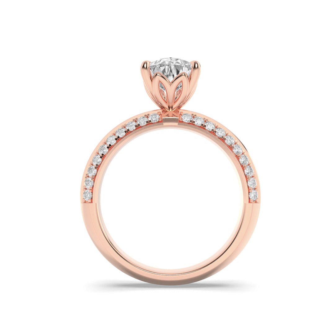 2CTW Pear Shaped Lab Grown Diamond (F/VS) Micro Pave Knife Edge Accent Ring in 14K Gold