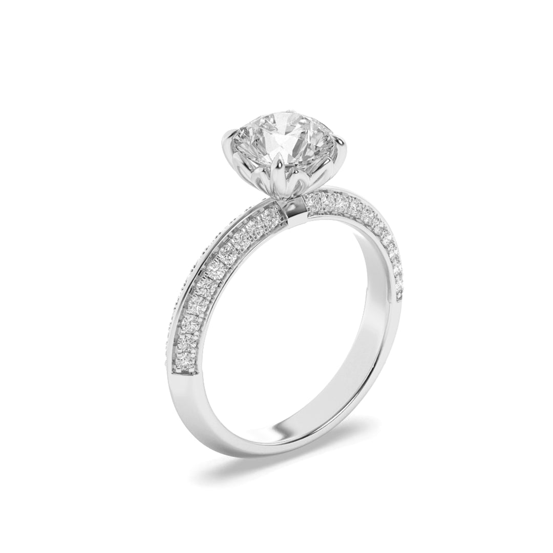 2CTW Round Shaped Lab Grown Diamond (F/VS) Micro Pave Knife Edge Accent Ring in 14K Gold