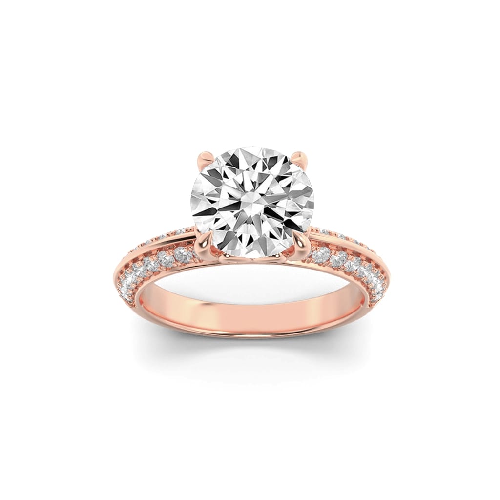 2CTW Round Shaped Lab Grown Diamond (F/VS) Micro Pave Knife Edge Accent Ring in 14K Gold