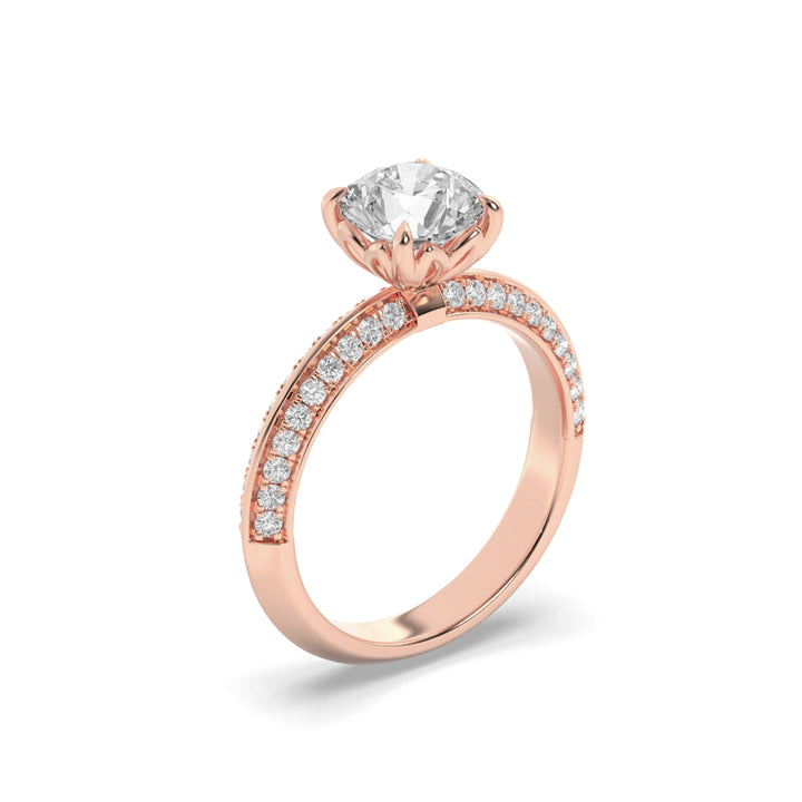 2CTW Round Shaped Lab Grown Diamond (F/VS) Micro Pave Knife Edge Accent Ring in 14K Gold