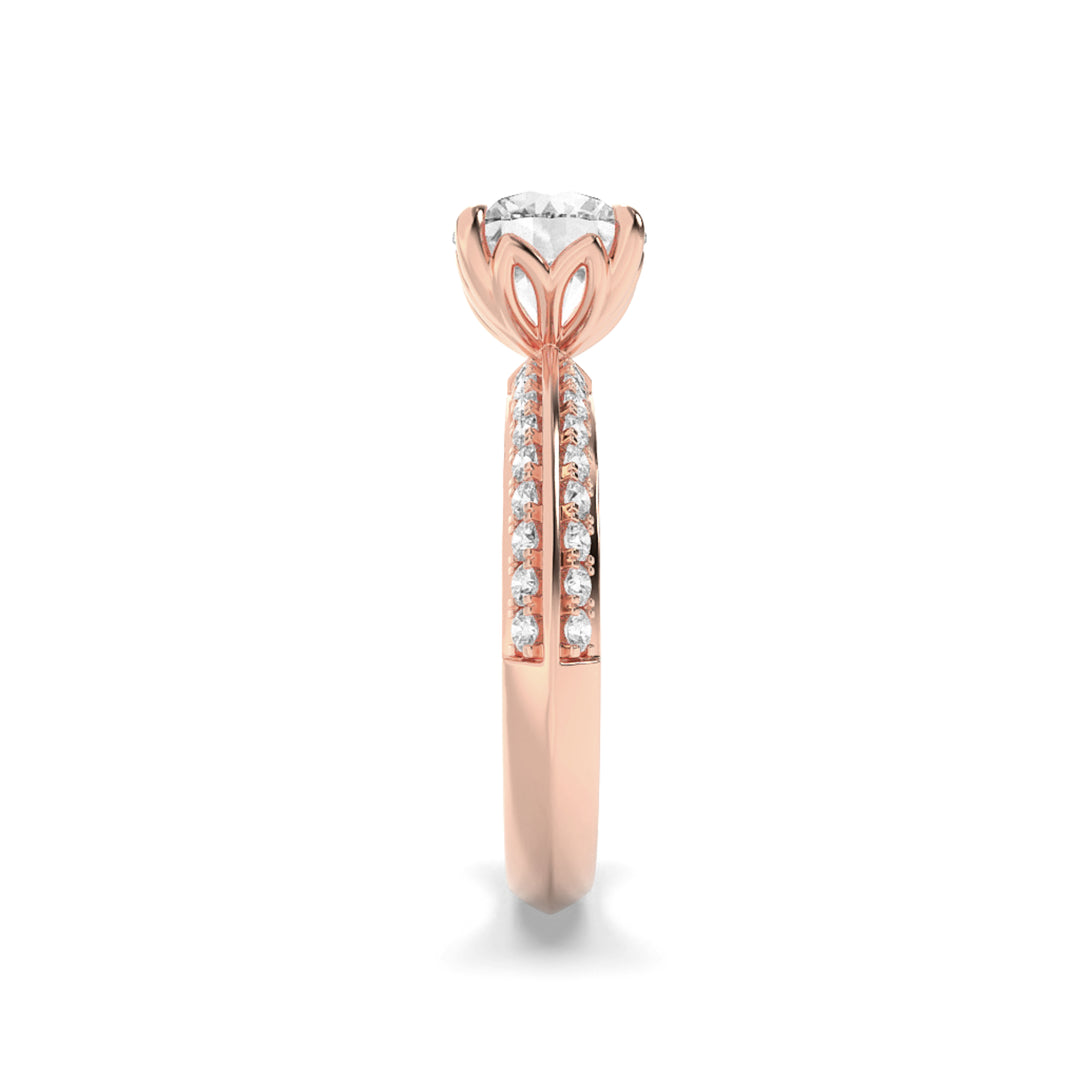 2CTW Round Shaped Lab Grown Diamond (F/VS) Micro Pave Knife Edge Accent Ring in 14K Gold